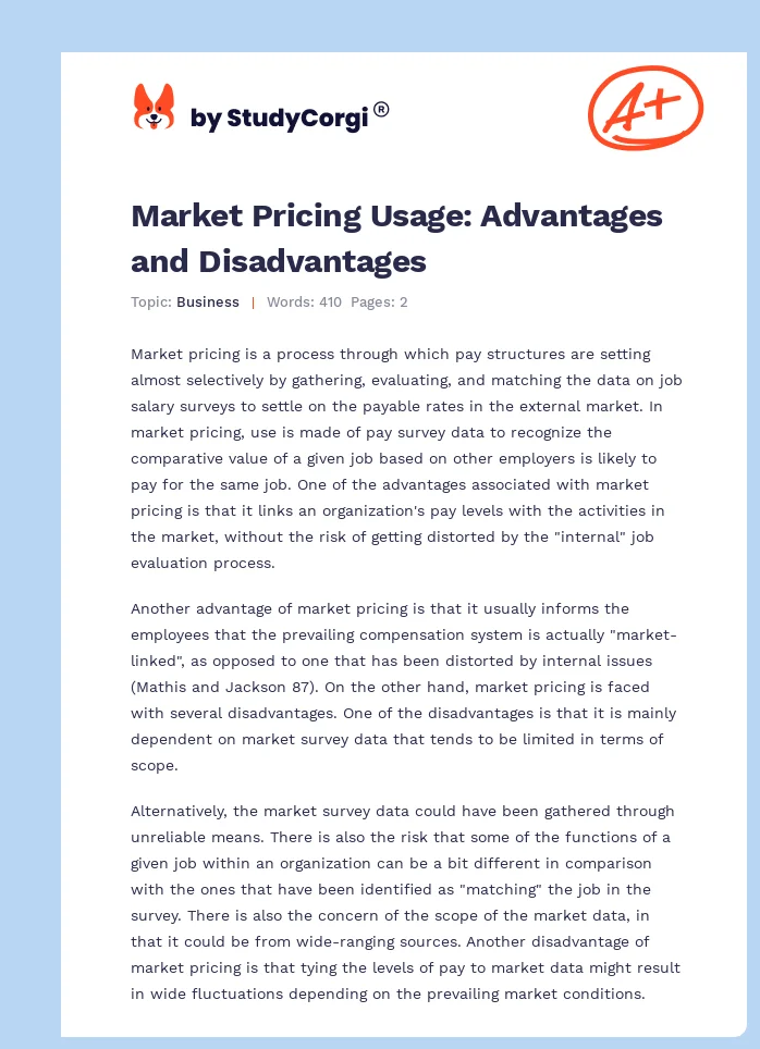 Market Pricing Usage: Advantages and Disadvantages. Page 1
