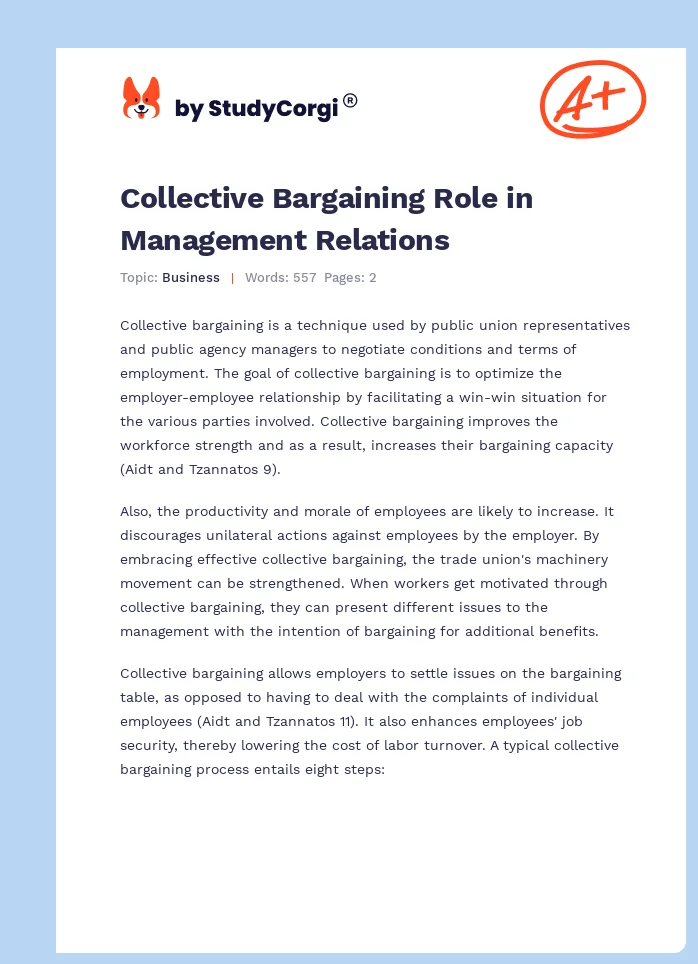 Collective Bargaining Role in Management Relations. Page 1