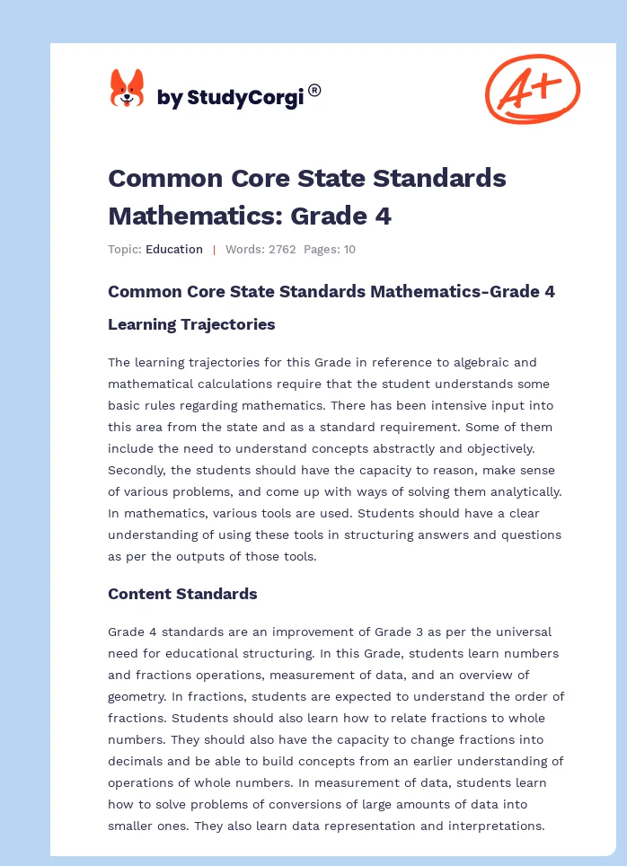 Common Core State Standards Mathematics: Grade 4. Page 1