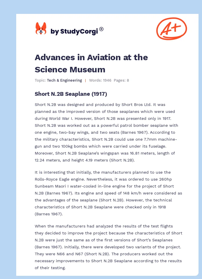 Advances in Aviation at the Science Museum. Page 1