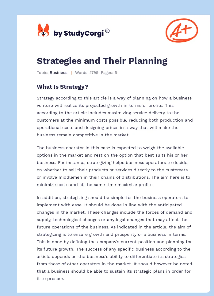 Strategies and Their Planning. Page 1