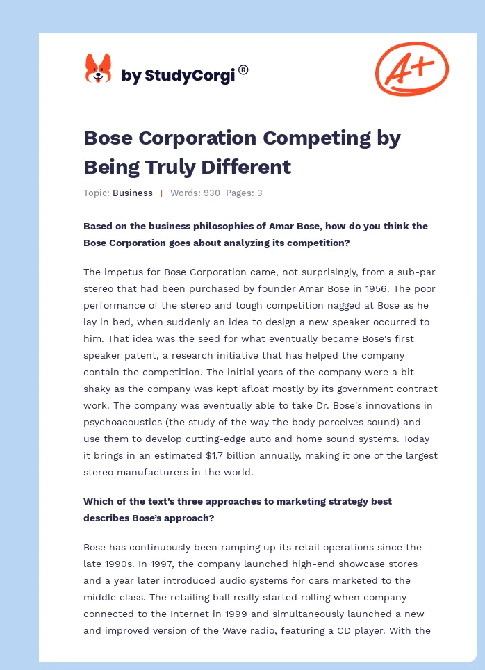 Bose Corporation Competing by Being Truly Different. Page 1