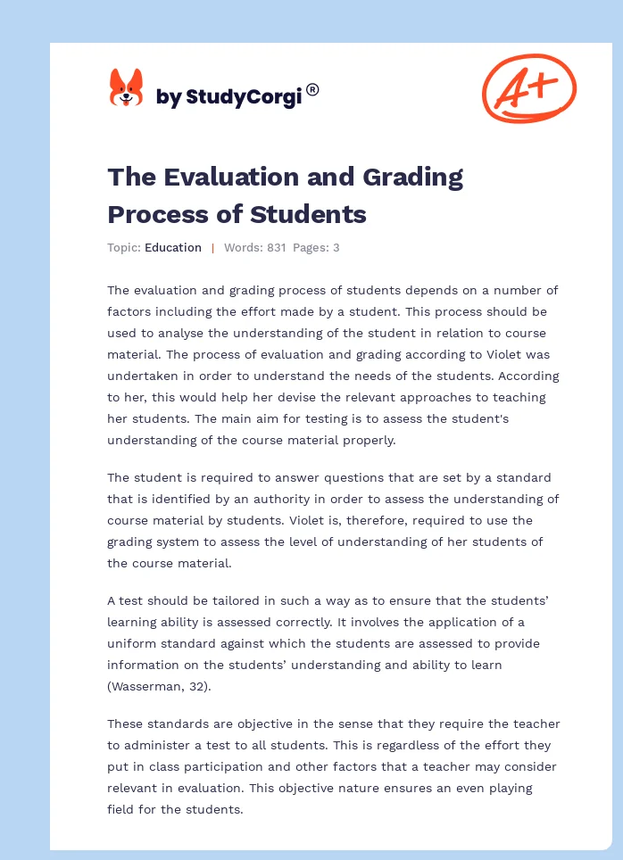 The Evaluation and Grading Process of Students. Page 1