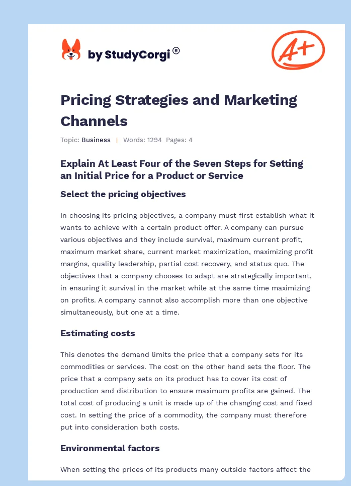 Pricing Strategies and Marketing Channels. Page 1