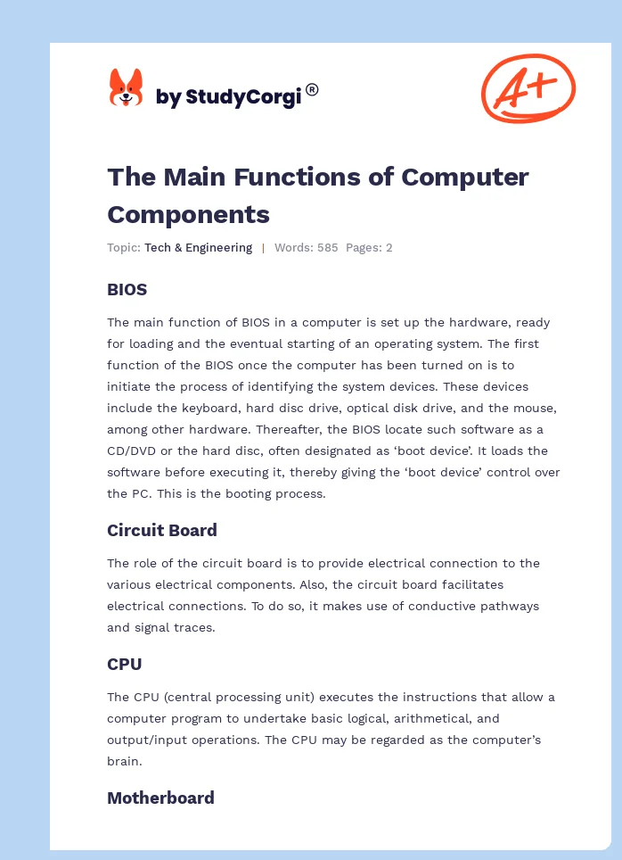 The Main Functions of Computer Components. Page 1