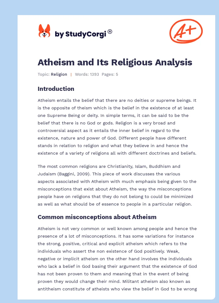 Atheism and Its Religious Analysis. Page 1