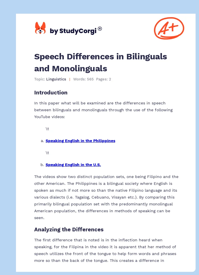 Speech Differences in Bilinguals and Monolinguals. Page 1