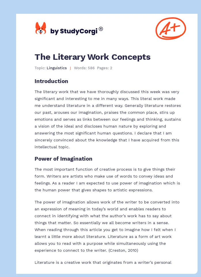 The Literary Work Concepts. Page 1