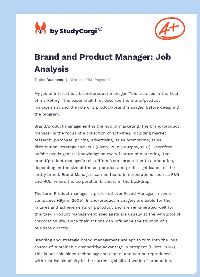 Brand and Product Manager: Job Analysis. Page 1