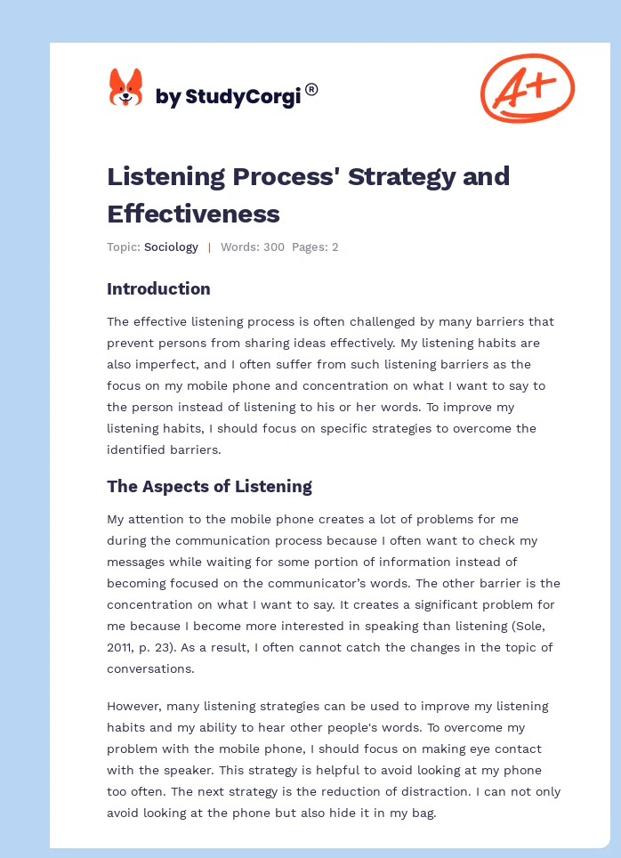 Listening Process' Strategy and Effectiveness. Page 1