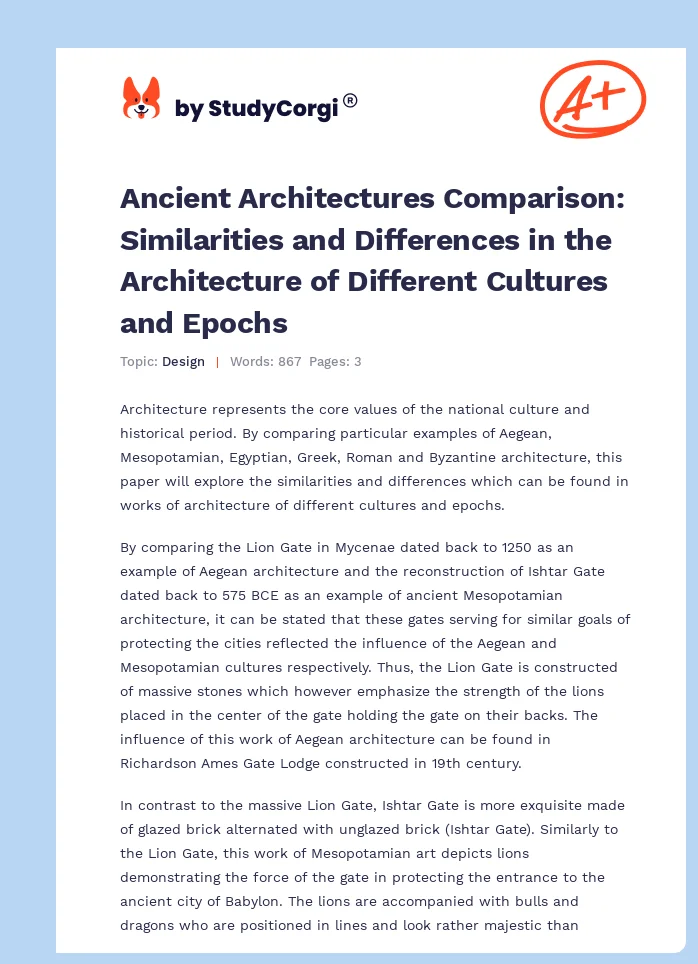 Ancient Architectures Comparison: Similarities and Differences in the Architecture of Different Cultures and Epochs. Page 1