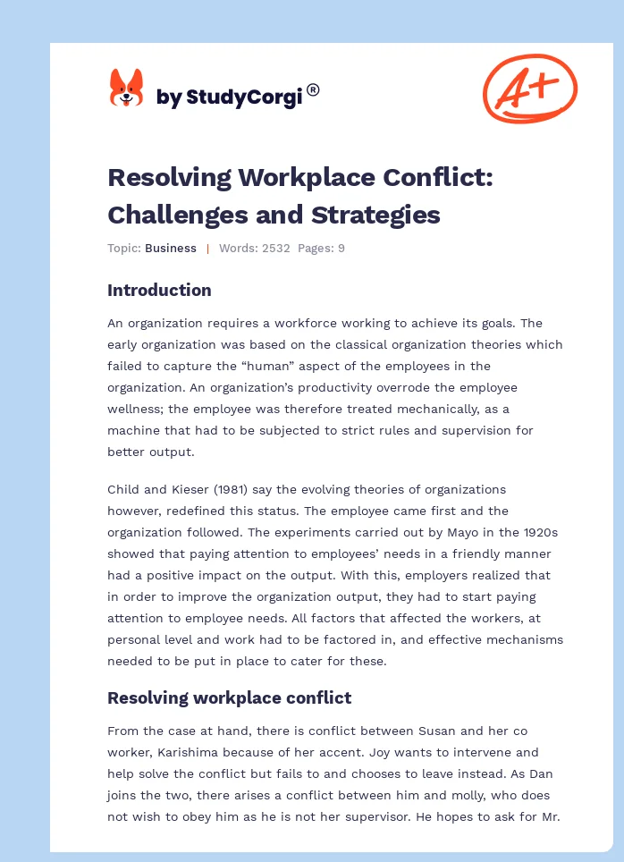 Resolving Workplace Conflict: Challenges and Strategies. Page 1