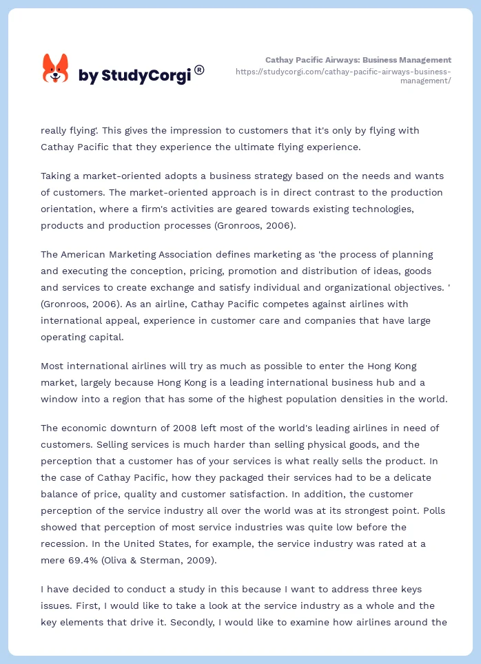 Cathay Pacific Airways: Business Management. Page 2