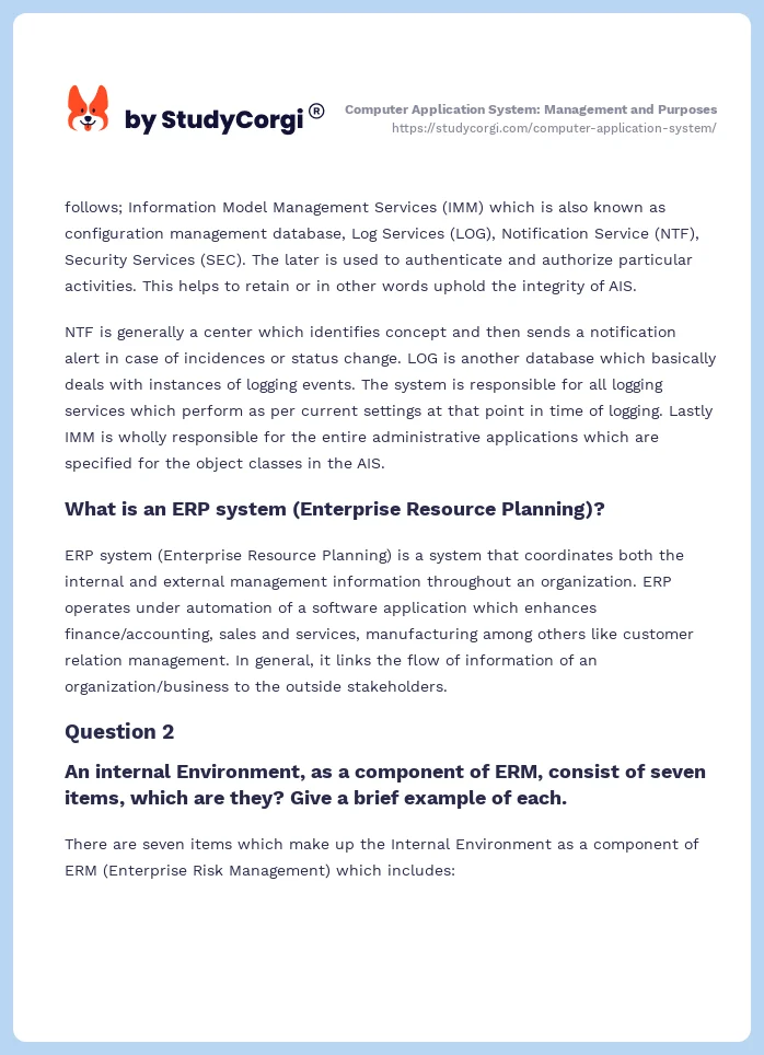 Computer Application System: Management and Purposes. Page 2