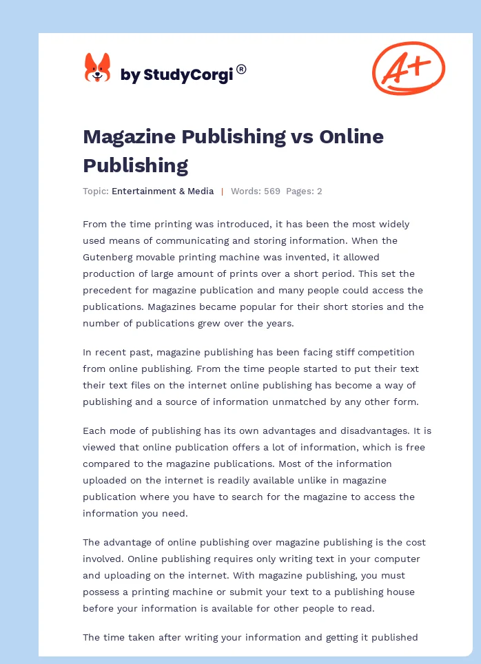 Magazine Publishing vs Online Publishing. Page 1