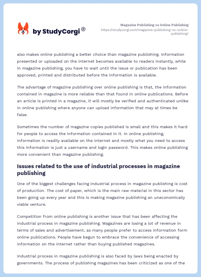 Magazine Publishing vs Online Publishing. Page 2