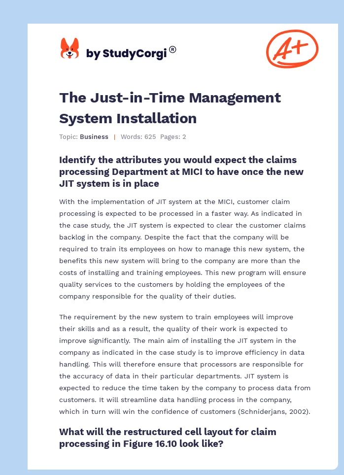 The Just-in-Time Management System Installation. Page 1