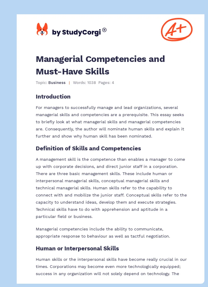 Managerial Competencies and Must-Have Skills. Page 1