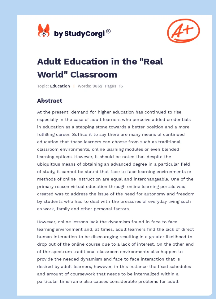 Adult Education in the "Real World" Classroom. Page 1