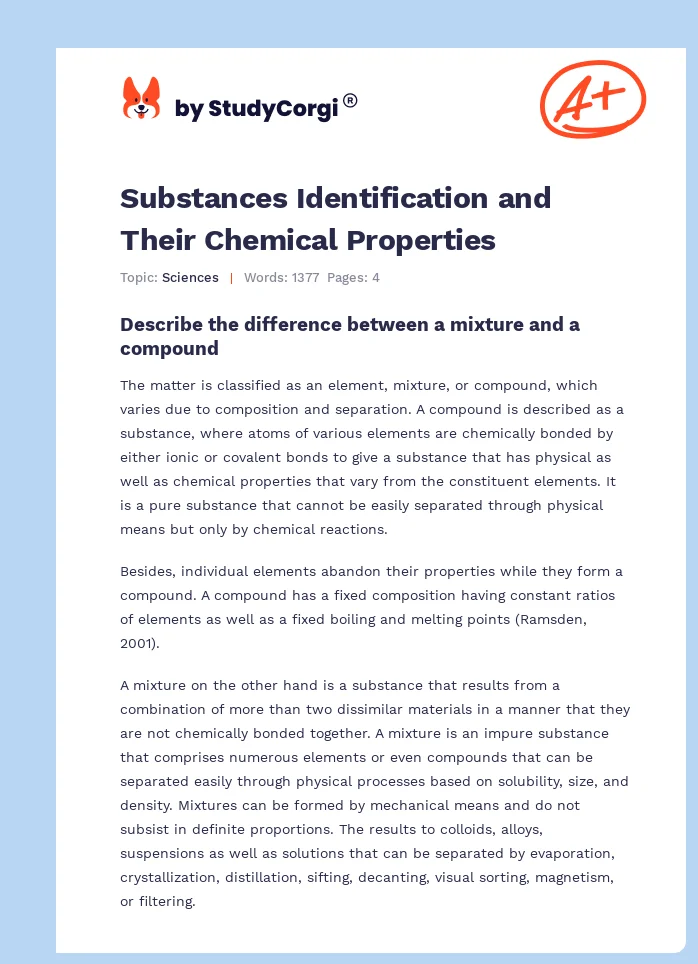 Substances Identification and Their Chemical Properties. Page 1