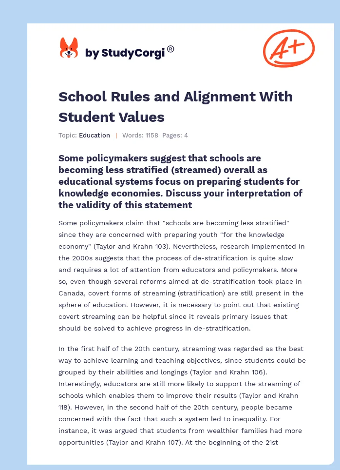 School Rules and Alignment With Student Values. Page 1