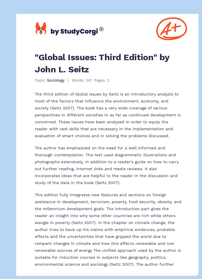 "Global Issues: Third Edition" by John L. Seitz. Page 1