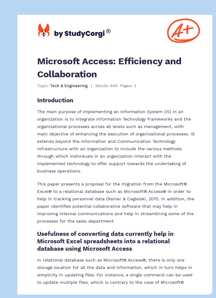Microsoft Access: Efficiency and Collaboration. Page 1
