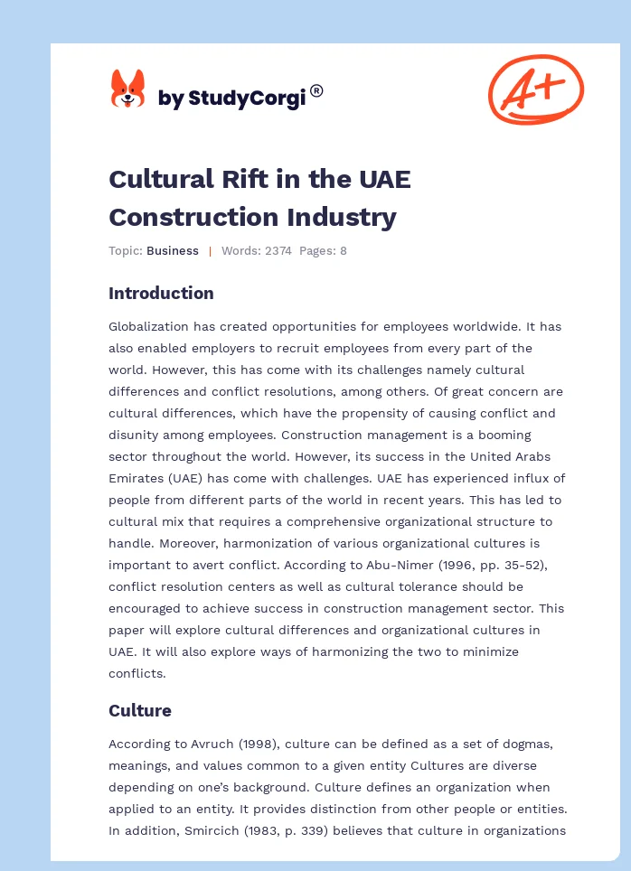 Cultural Rift in the UAE Construction Industry. Page 1