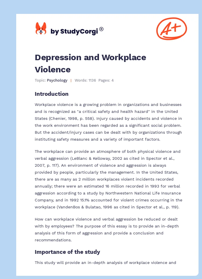Depression and Workplace Violence. Page 1