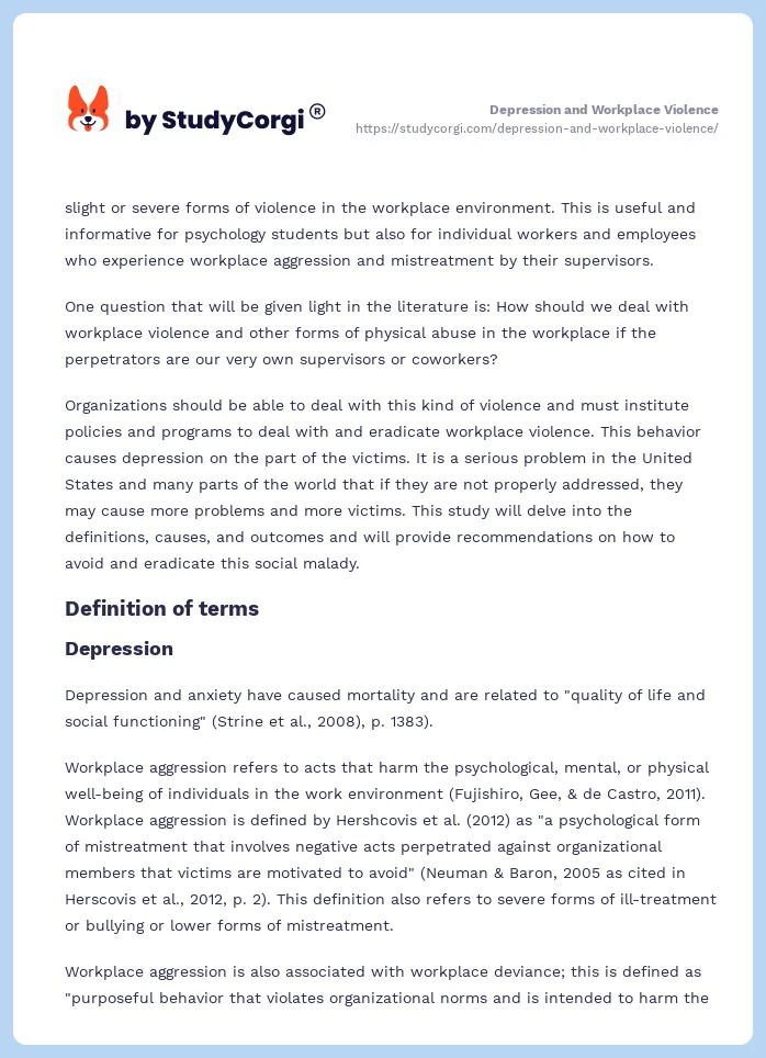 Depression and Workplace Violence. Page 2