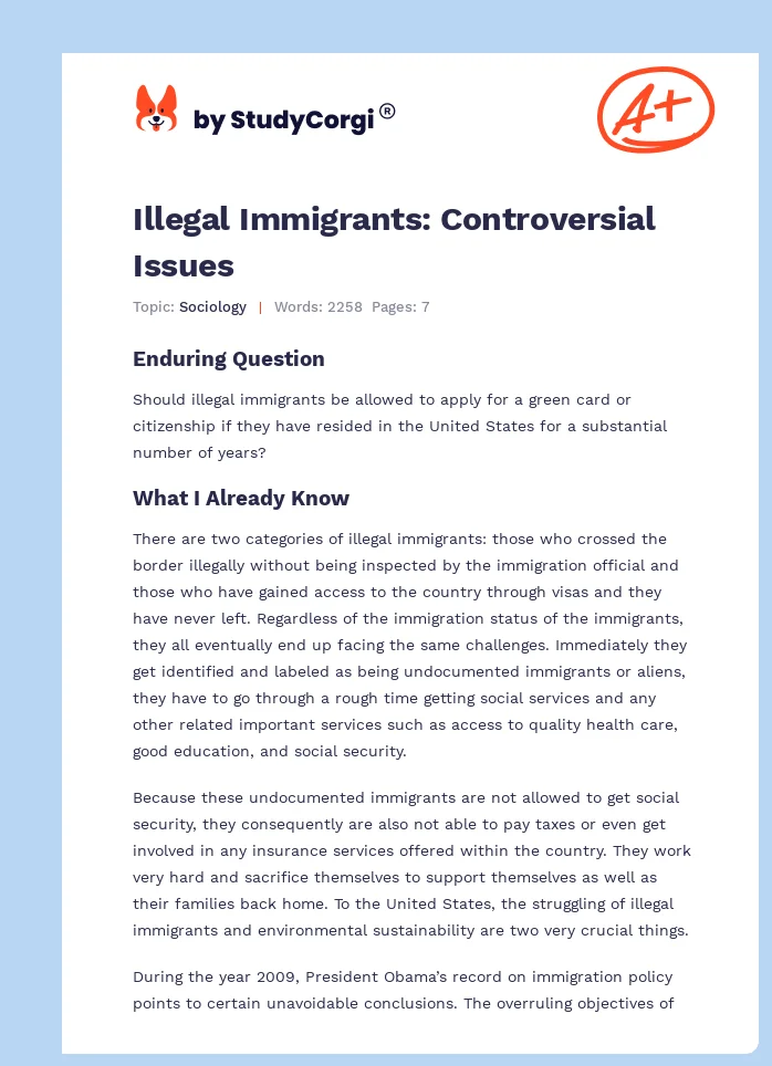 Illegal Immigrants: Controversial Issues. Page 1