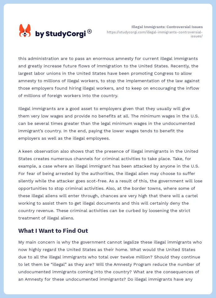 Illegal Immigrants: Controversial Issues. Page 2