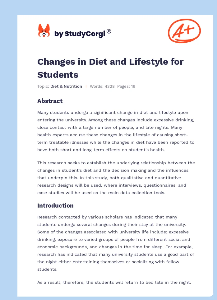 Changes in Diet and Lifestyle for Students. Page 1