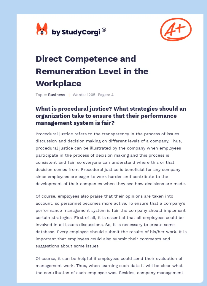 Direct Competence and Remuneration Level in the Workplace. Page 1