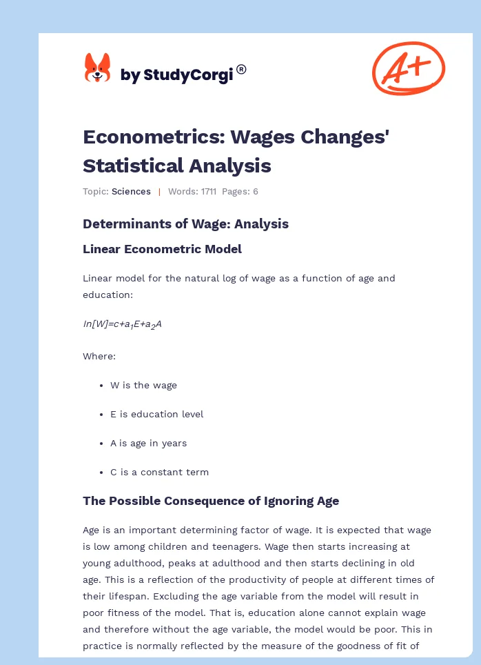 Econometrics: Wages Changes' Statistical Analysis. Page 1