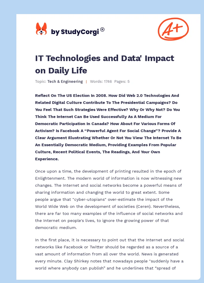 IT Technologies and Data' Impact on Daily Life. Page 1