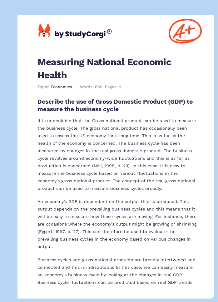 Measuring National Economic Health. Page 1