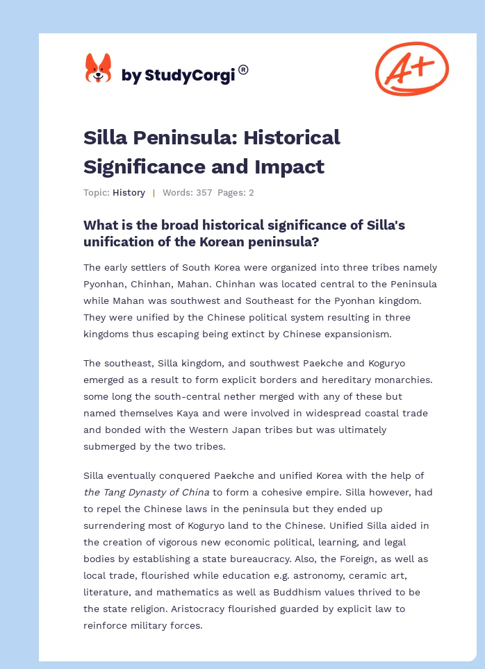 Silla Peninsula: Historical Significance and Impact. Page 1