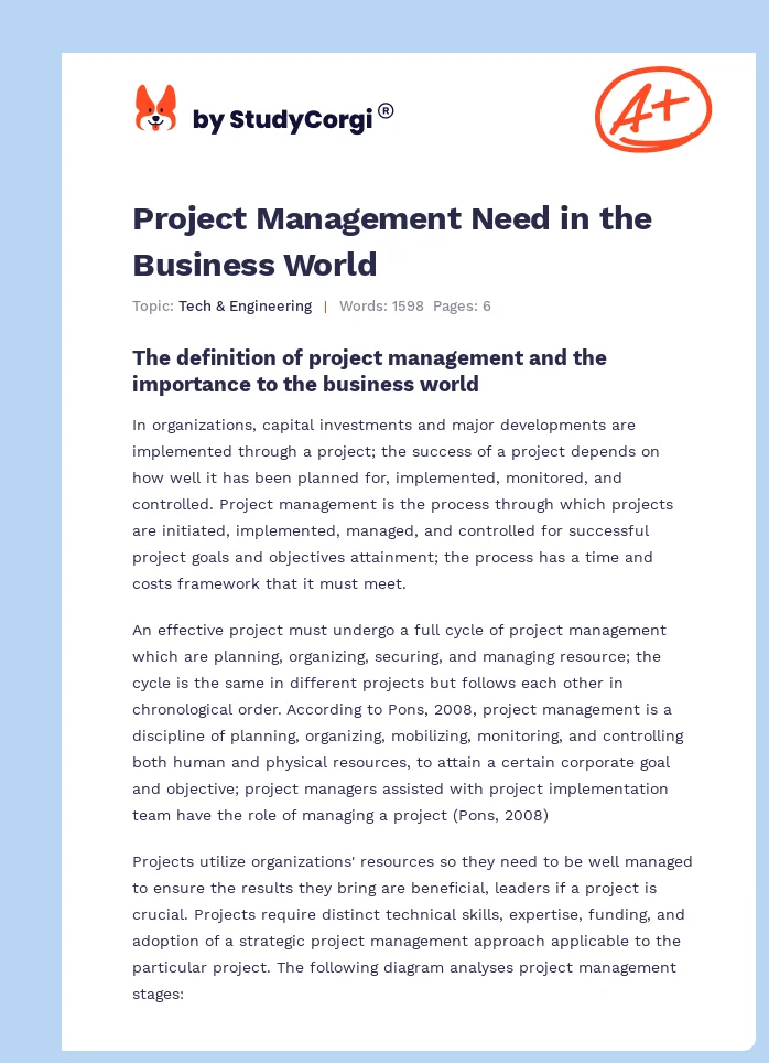 Project Management Need in the Business World. Page 1