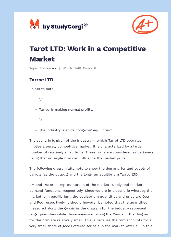 Tarot LTD: Work in a Competitive Market. Page 1