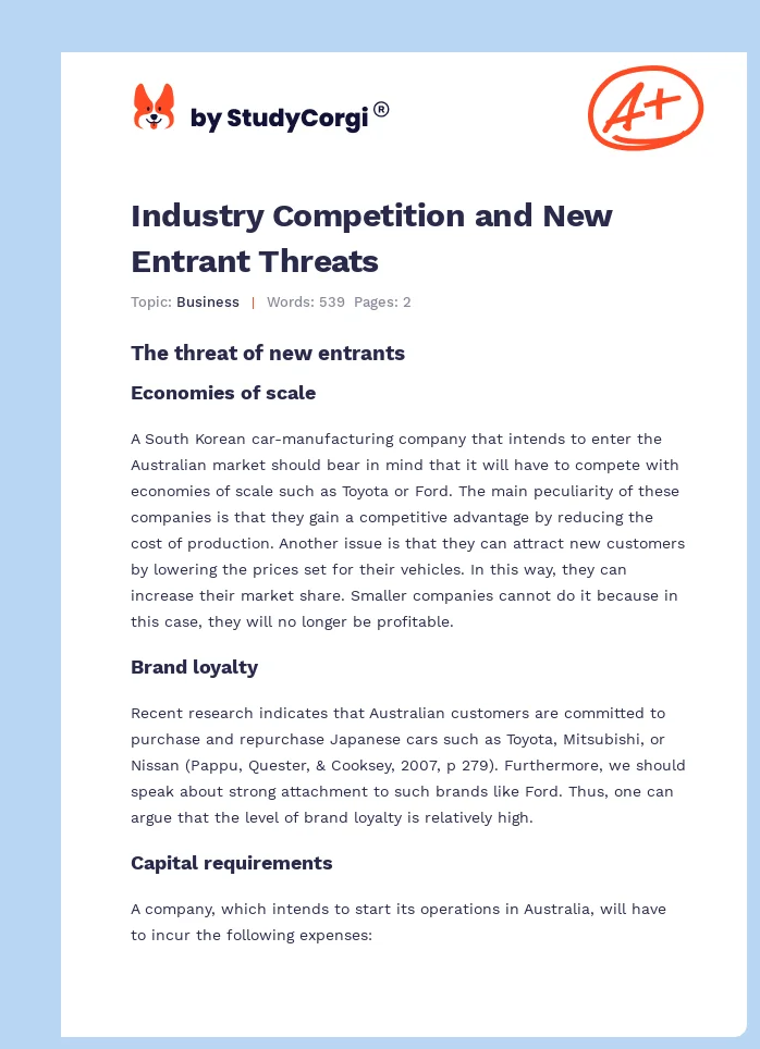 Industry Competition and New Entrant Threats. Page 1