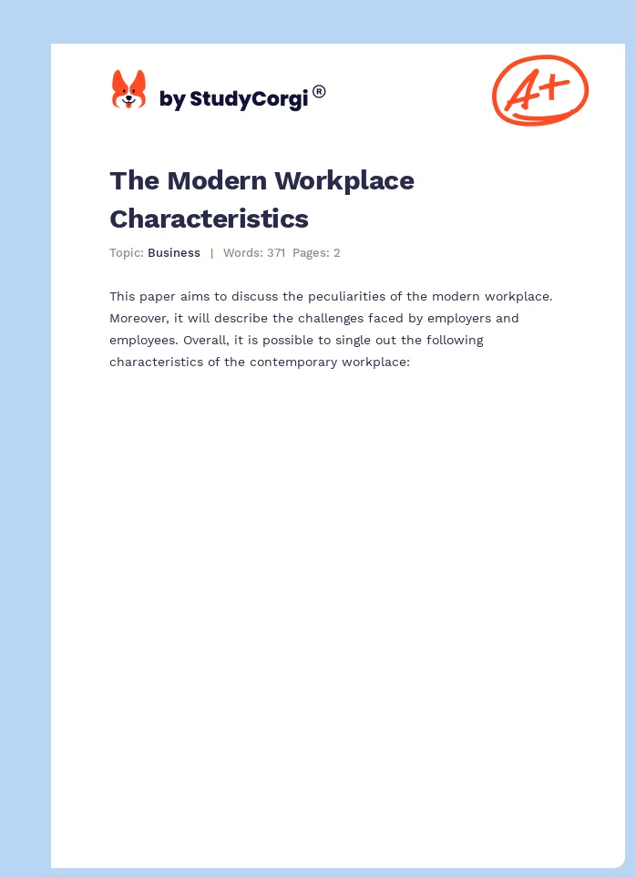 The Modern Workplace Characteristics. Page 1