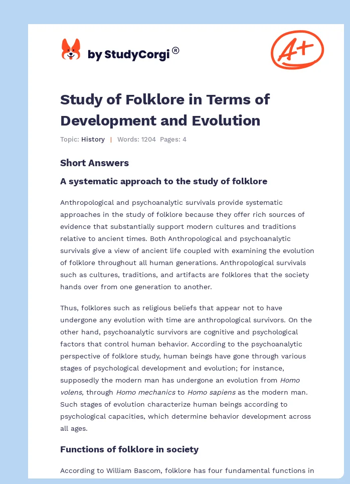 Study of Folklore in Terms of Development and Evolution. Page 1