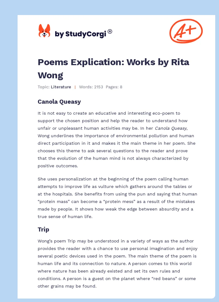 Poems Explication: Works by Rita Wong. Page 1