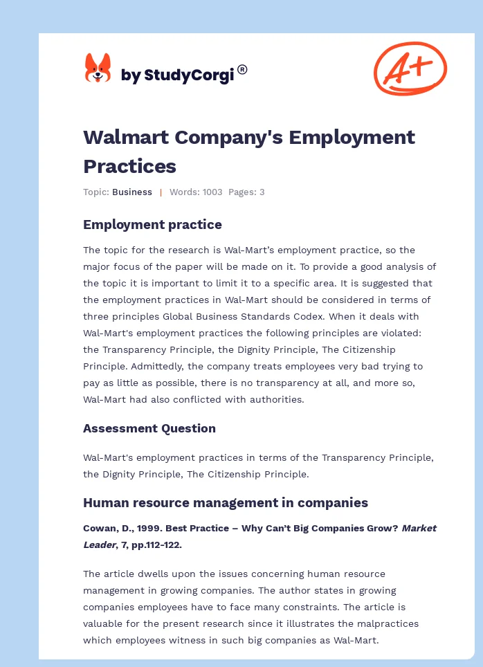 Walmart Company's Employment Practices. Page 1