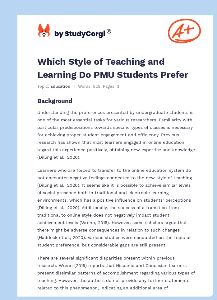 Which Style of Teaching and Learning Do PMU Students Prefer. Page 1