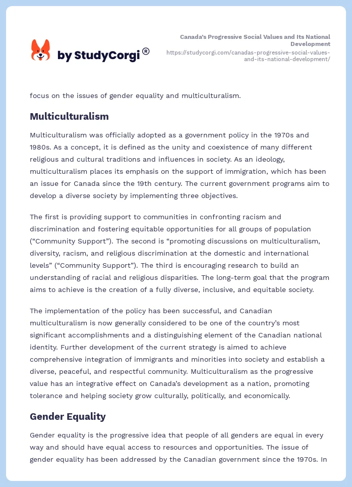 Canada’s Progressive Social Values and Its National Development. Page 2