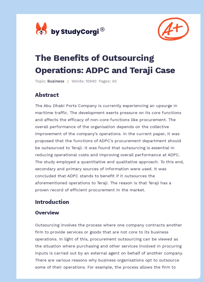 The Benefits of Outsourcing Operations: ADPC and Teraji Case. Page 1