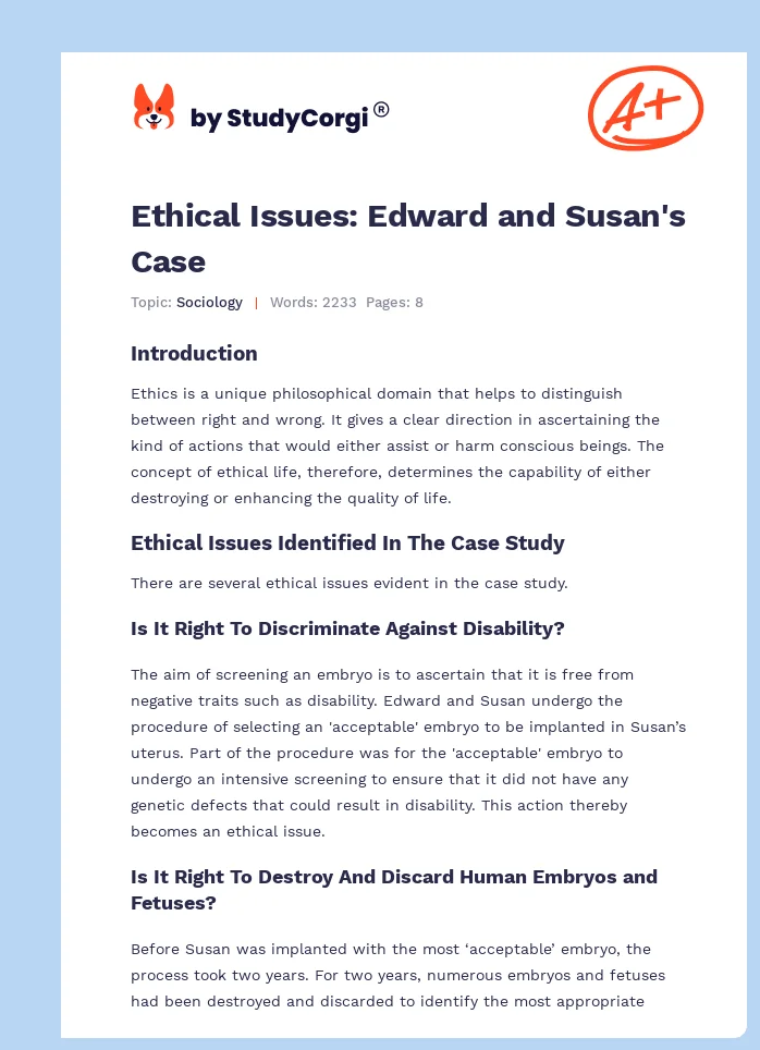 Ethical Issues: Edward and Susan's Case. Page 1