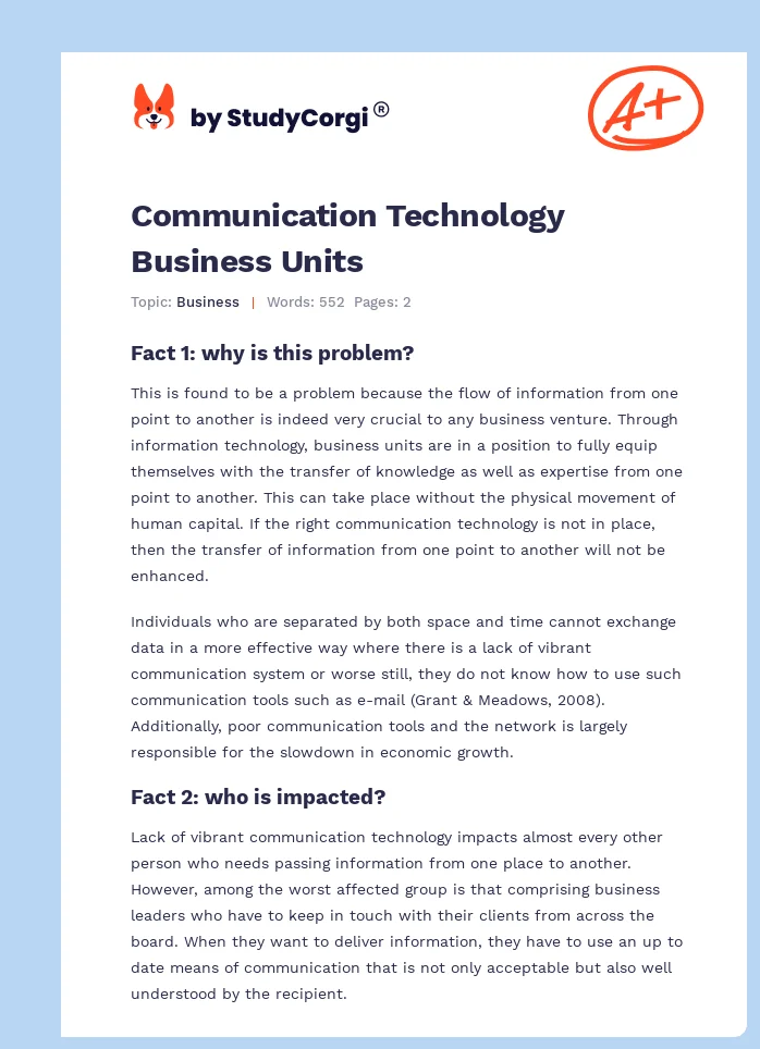 Communication Technology Business Units. Page 1